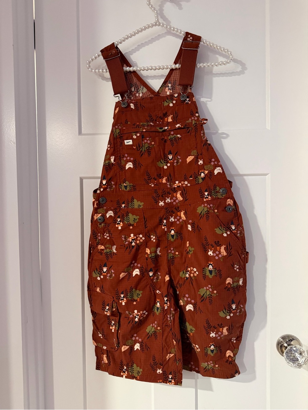 Duluth Trading Co Rust Floral Short Overalls
